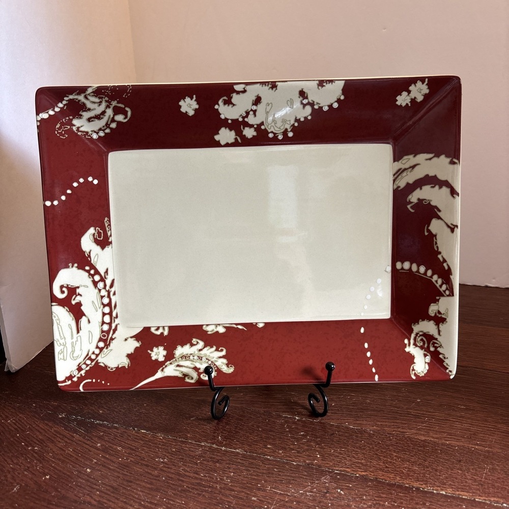 BILTMORE INSPIRATIONS Serving Platter Ceramic Rectangle Red Cream 12"Lx9"Wx1.5"H